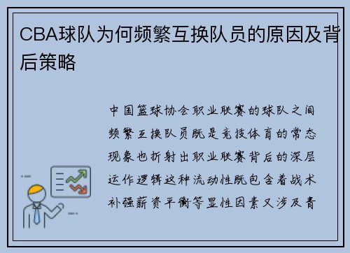 CBA球队为何频繁互换队员的原因及背后策略
