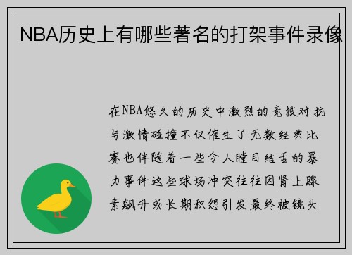 NBA历史上有哪些著名的打架事件录像